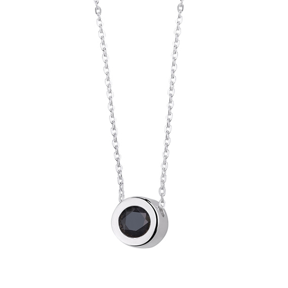 Stříbrný náhrdelník s kulatým zirkonem černá