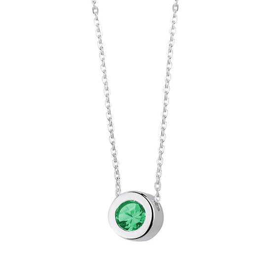 Stříbrný náhrdelník s kulatým zirkonem zelená