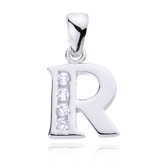 Stříbrný přívěsek se zirkony - písmeno R