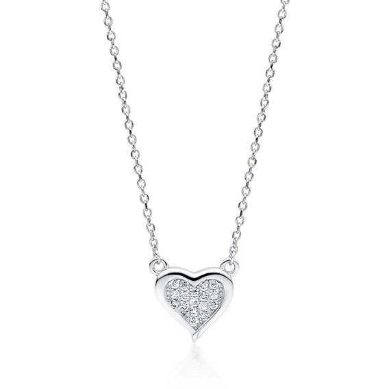 Decentní stříbrný náhrdelník srdce se zirkony
