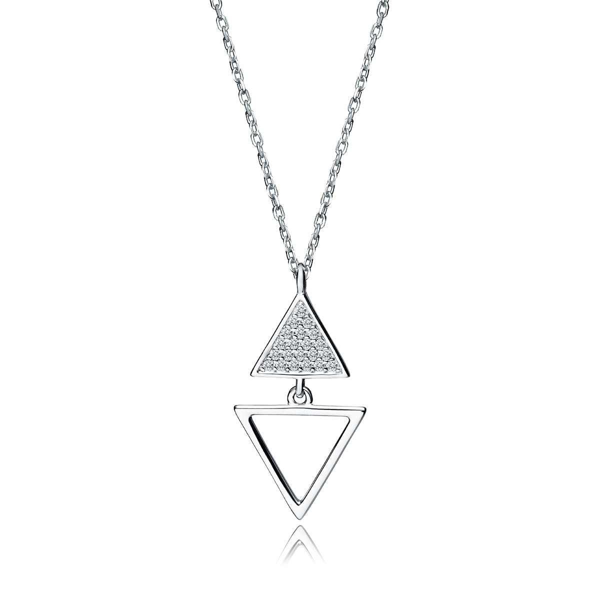 Stříbrný náhrdelník dva trojúhelníky se zirkony