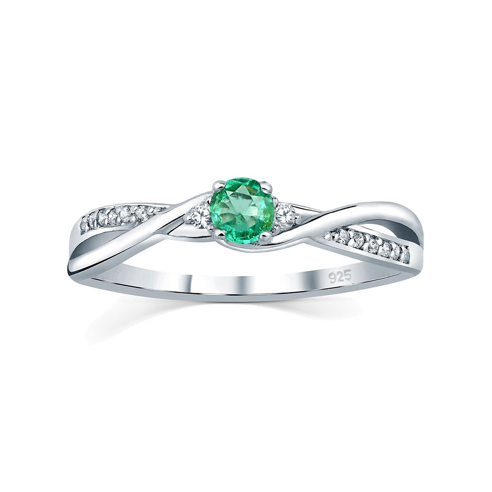 SILVEGO Stříbrný prsten s pravým Smaragdem a Brilliance Zirconia JJJR1100ER