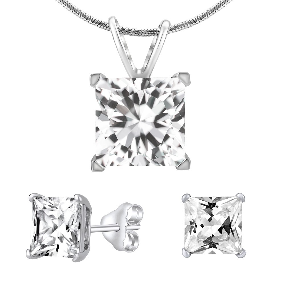 Stříbrný set šperků čtverec krystal náušnice a přívěsek JJJSQ55