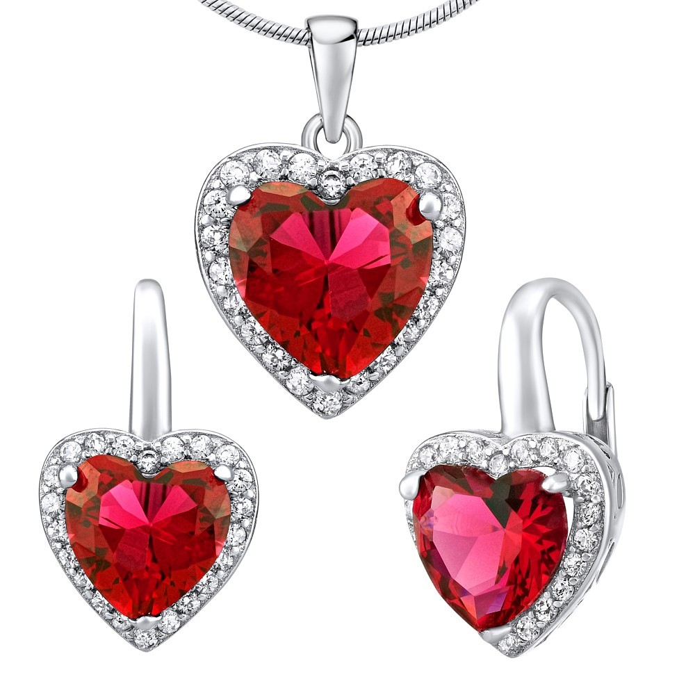 SILVEGO Stříbrný set šperků ROMANCE náušnice a přívěsek srdce LPS0629ER