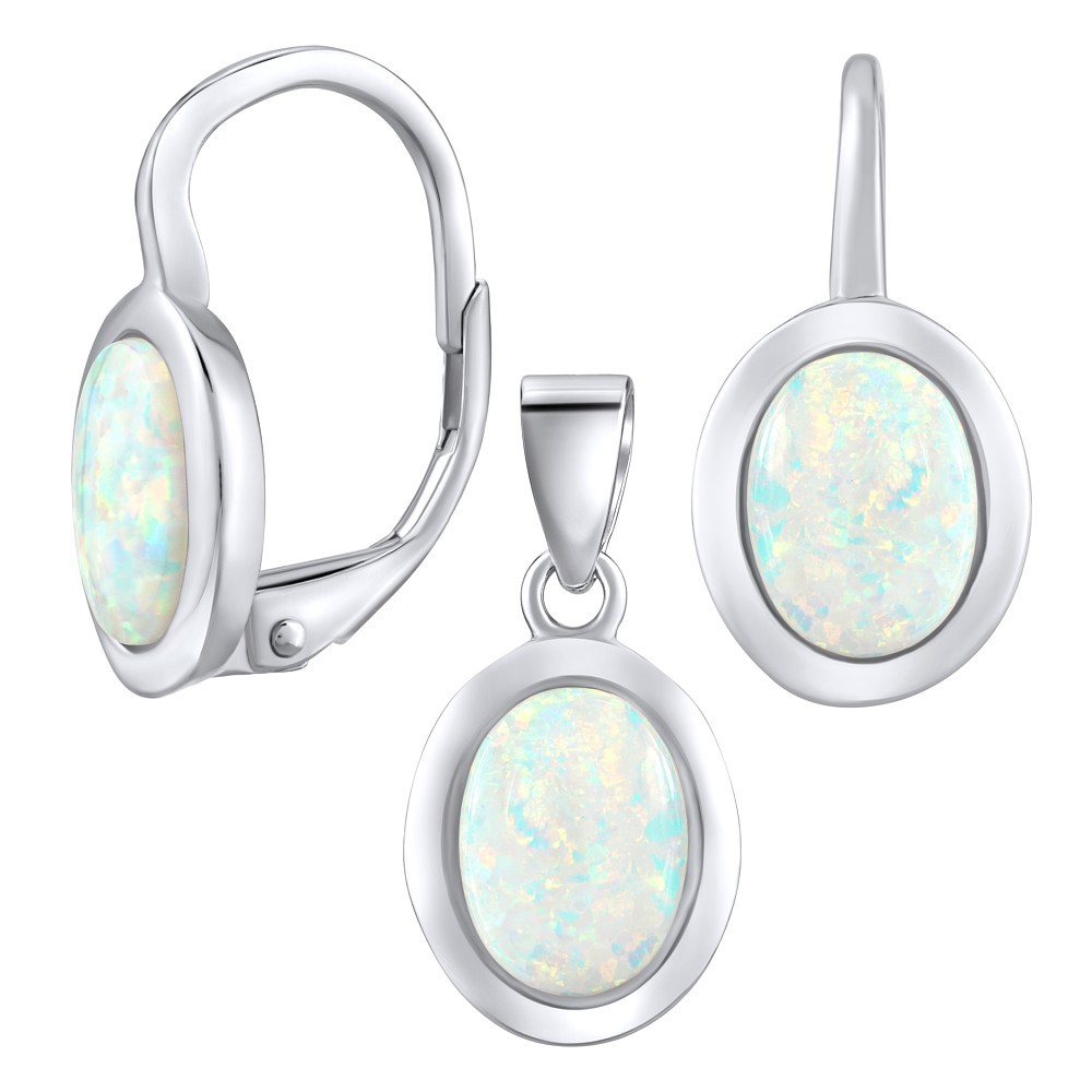 SILVEGO Luxusní stříbrný set šperků s bílým opálem - náušnice a přívěsek LPS1706W