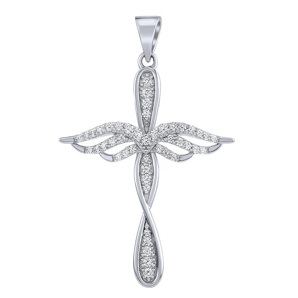 SILVEGO Stříbrný přívěsek křížek s andělskými křídly Atel s Brilliance Zirconia MW13884P